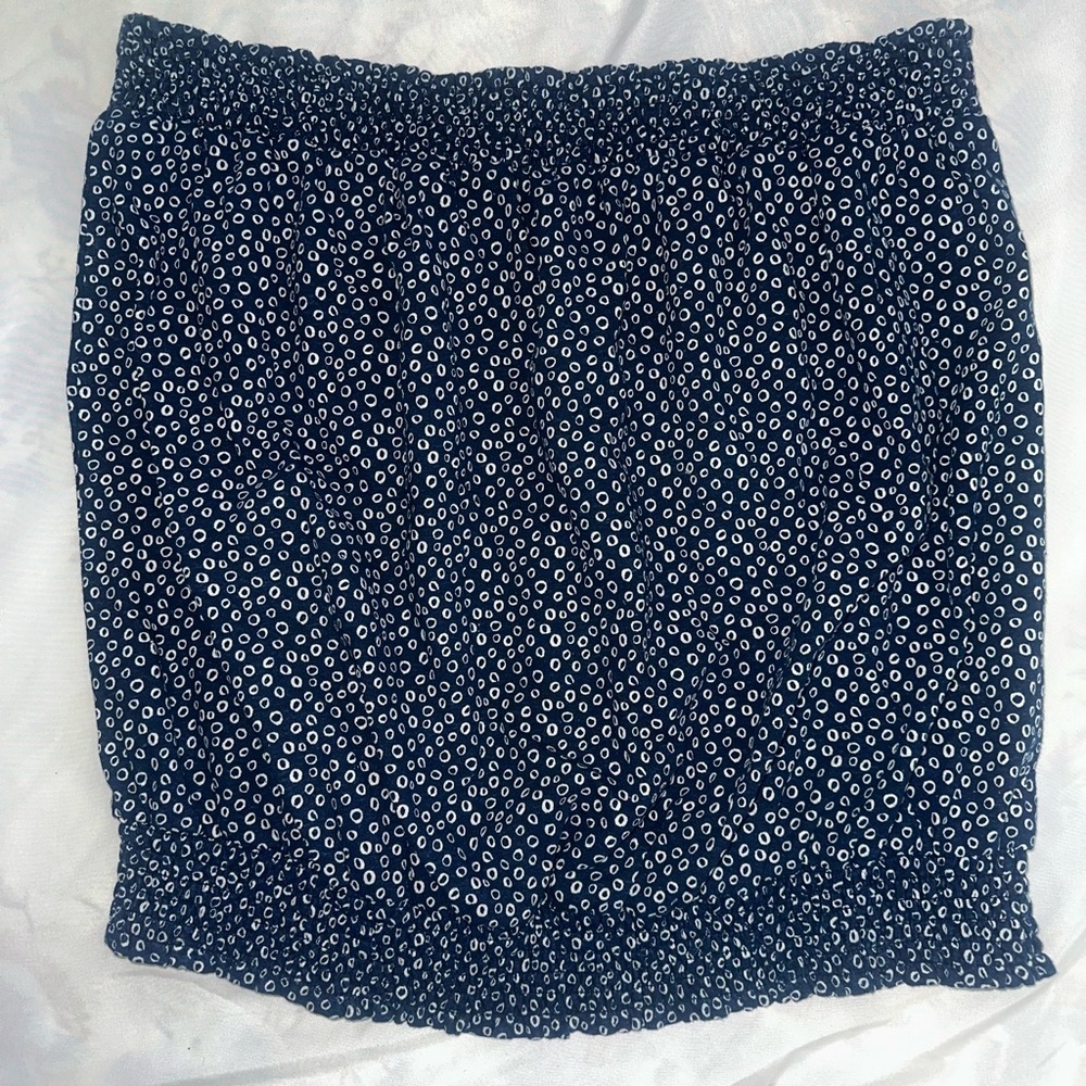 Anthropologie Navy Blue Smocked Tube Top with White Dot Print Size XL